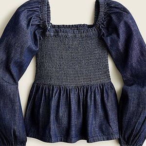 J.Crew Puff-sleeve chambray smocked top. NWT